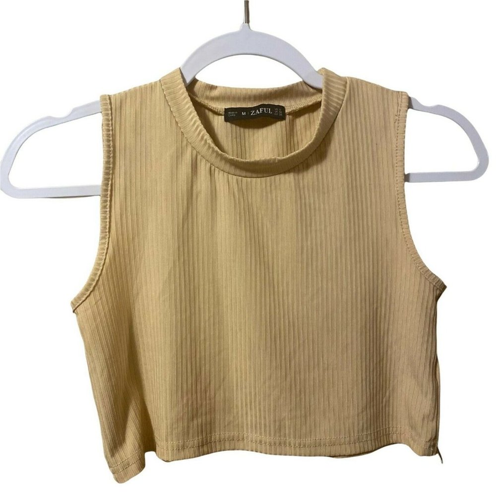 Zaful Cropped Tank Ribbed Tan Nude High Neck Size M 6